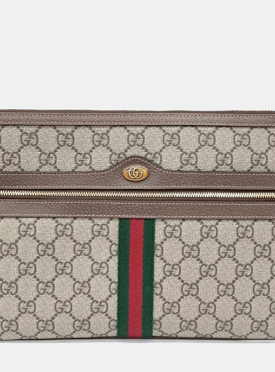 Gucci Beige Brown PVC Ophidia GG Supreme Clutch (517551)