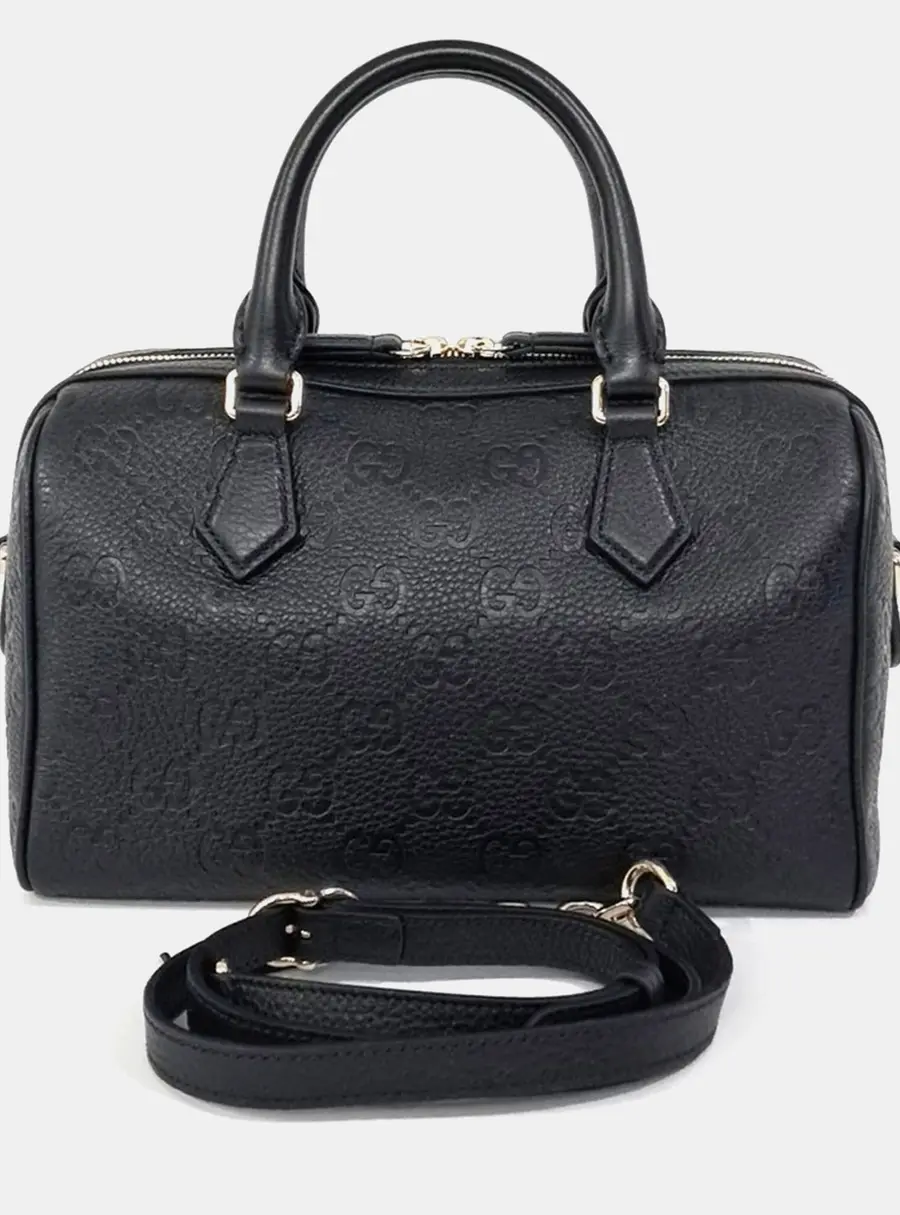 Gucci Black Leather GG Top Handle Tote/Shoulder Bag Small (815255)