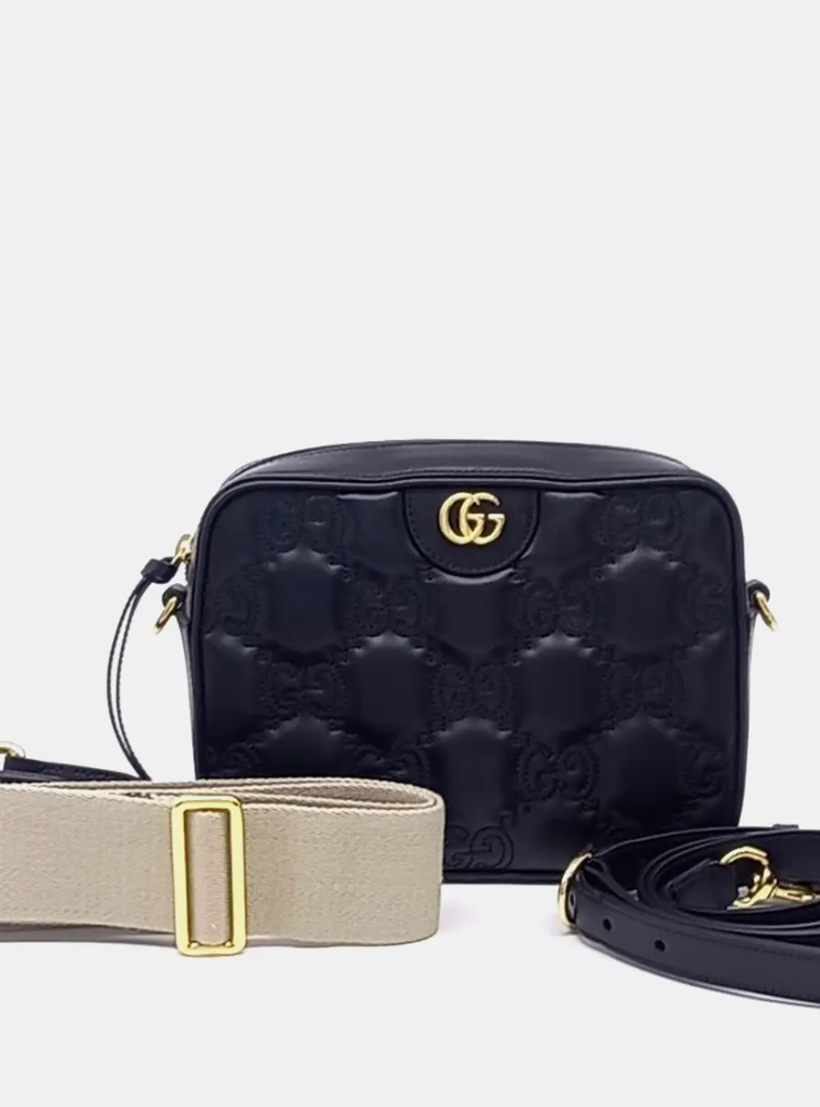 Gucci Black Leather GG Matelass&eacute; Crossbody Bag (702234)