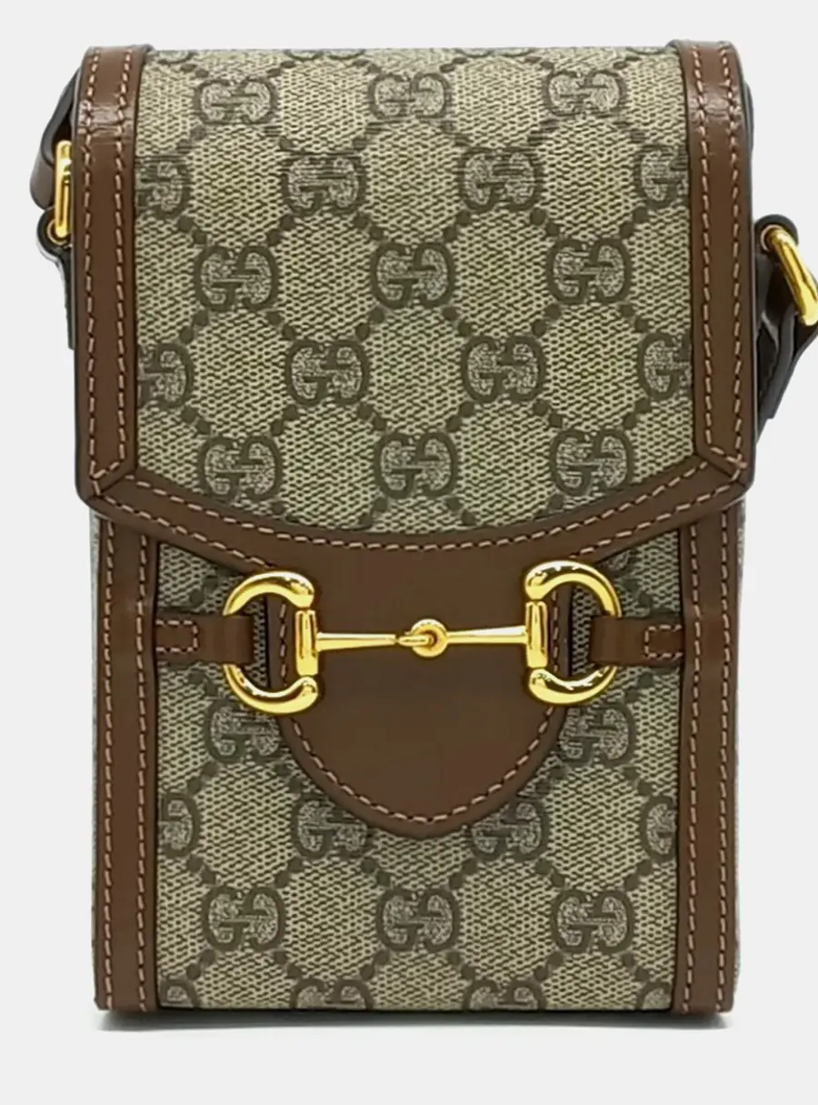 Gucci Horsebit 1955 Beige/Brown Coated Canvas Mini Bag
