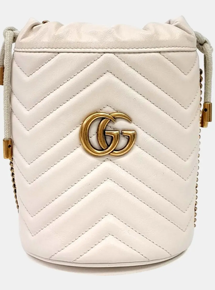 Gucci GG Marmont Cream Leather Mini Bucket Bag (575163)