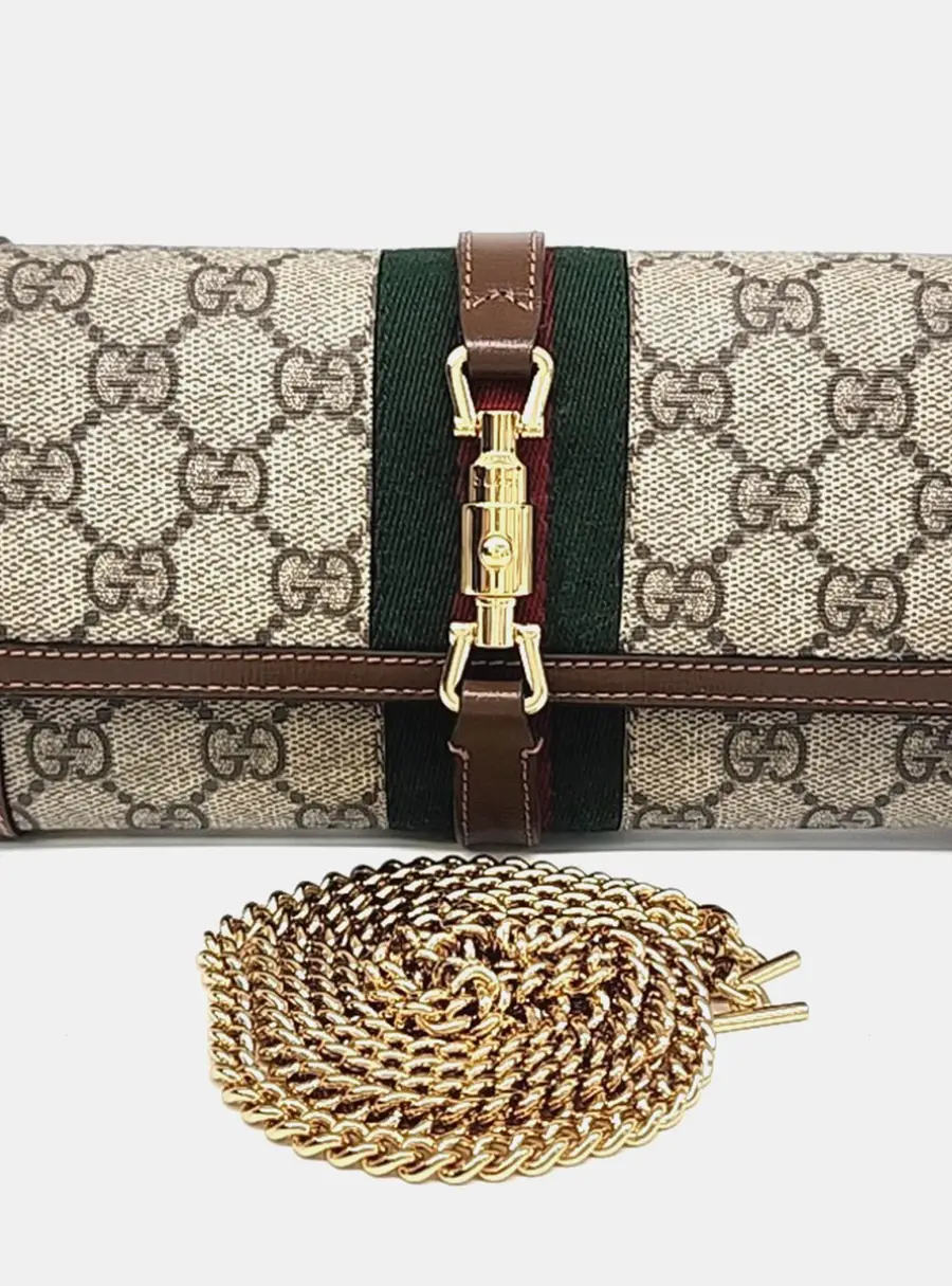 Gucci Jackie 1961 Beige/Brown Canvas Chain Mini Crossbody Bag
