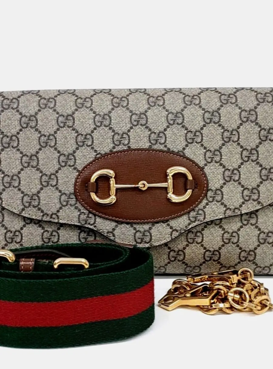 Gucci Beige Brown Canvas Gucci 1955 Horsebit Shoulder Bag (677286)