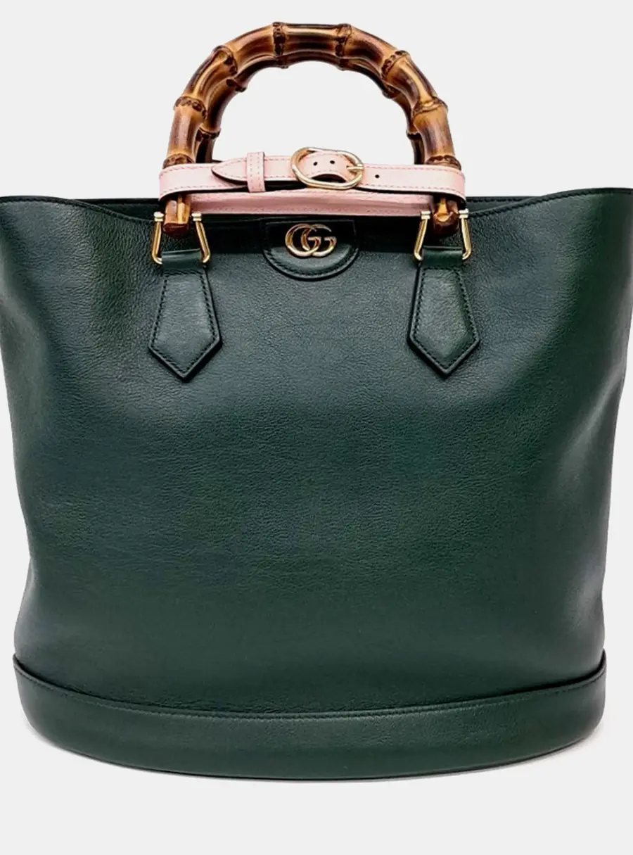 Gucci Diana Green/Pink Leather Medium Tote Bag