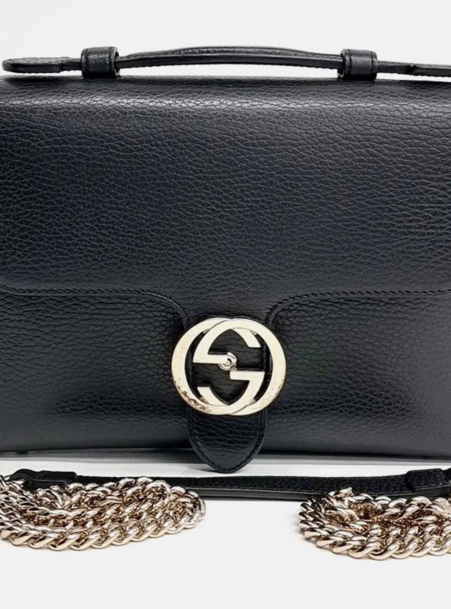 Gucci Interlocking Black Leather Top Handle Tote and Shoulder Bag
