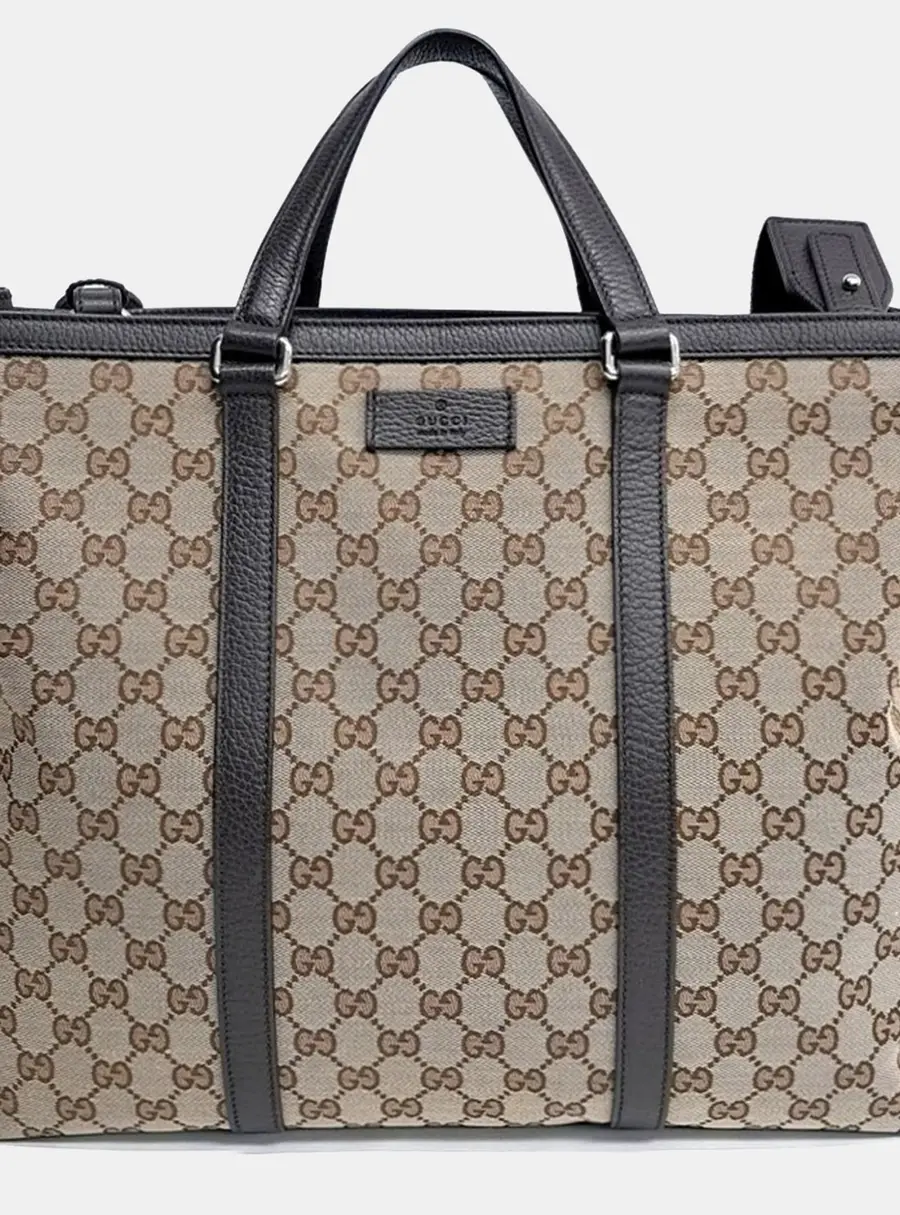 Gucci Jacquard Beige/Brown Coated Canvas Tote and Shoulder Bag