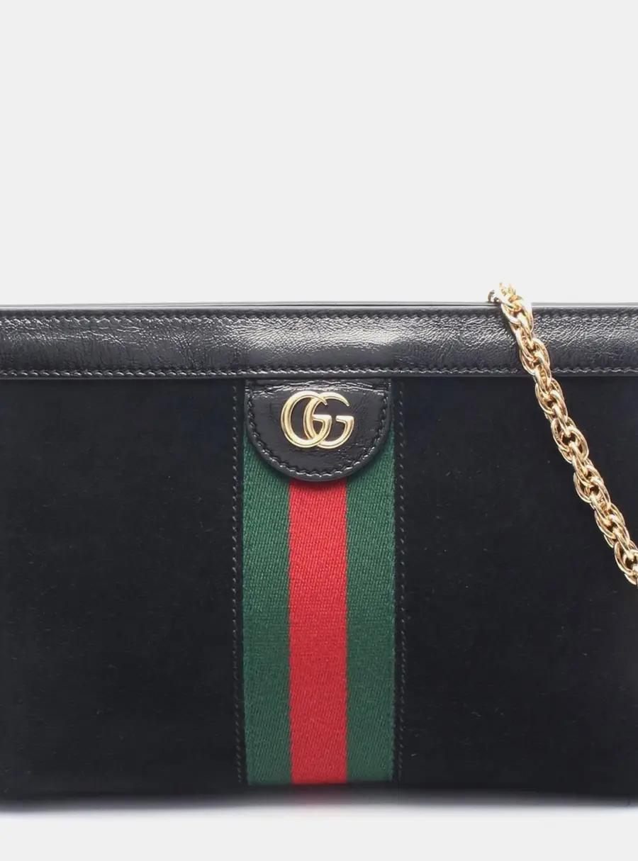 Gucci Ophidia Small Black Suede Patent Leather Chain Shoulder Bag