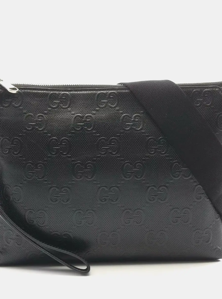 Gucci Jumbo GG Medium Black Leather Crossbody Shoulder Bag