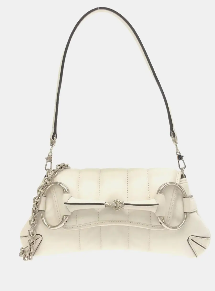 Gucci Horsebit Chain Small Great White Vertical Quilted Leather Shoulder Bag