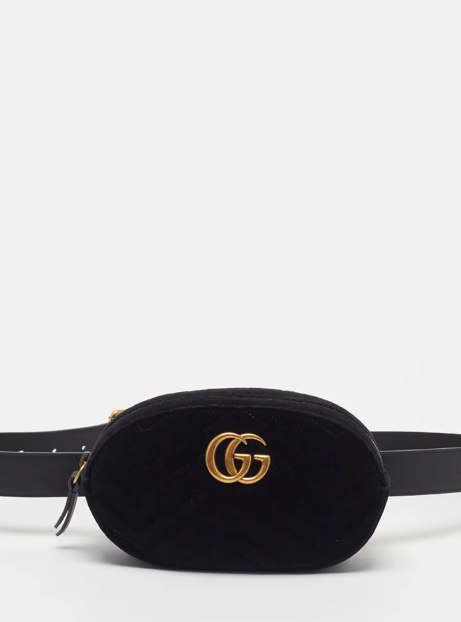 Gucci GG Marmont Black Matelass&eacute; Velvet Belt Bag