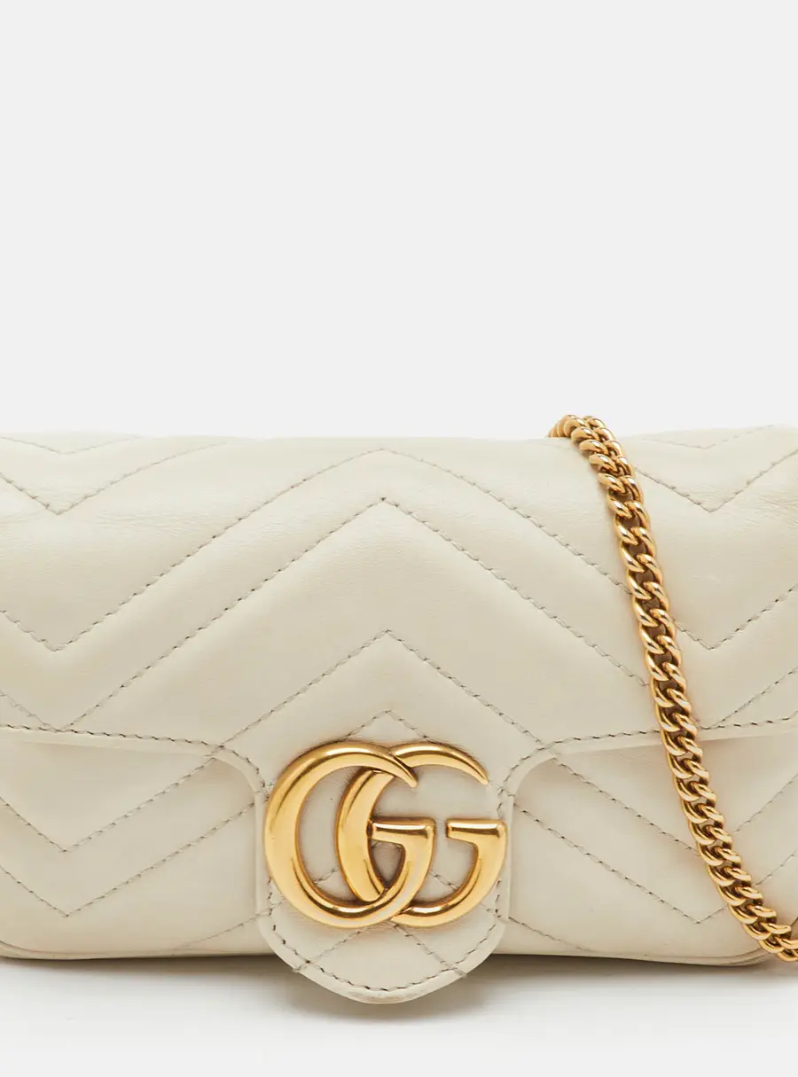 Gucci GG Marmont Mini Off White Leather Chain Crossbody Bag