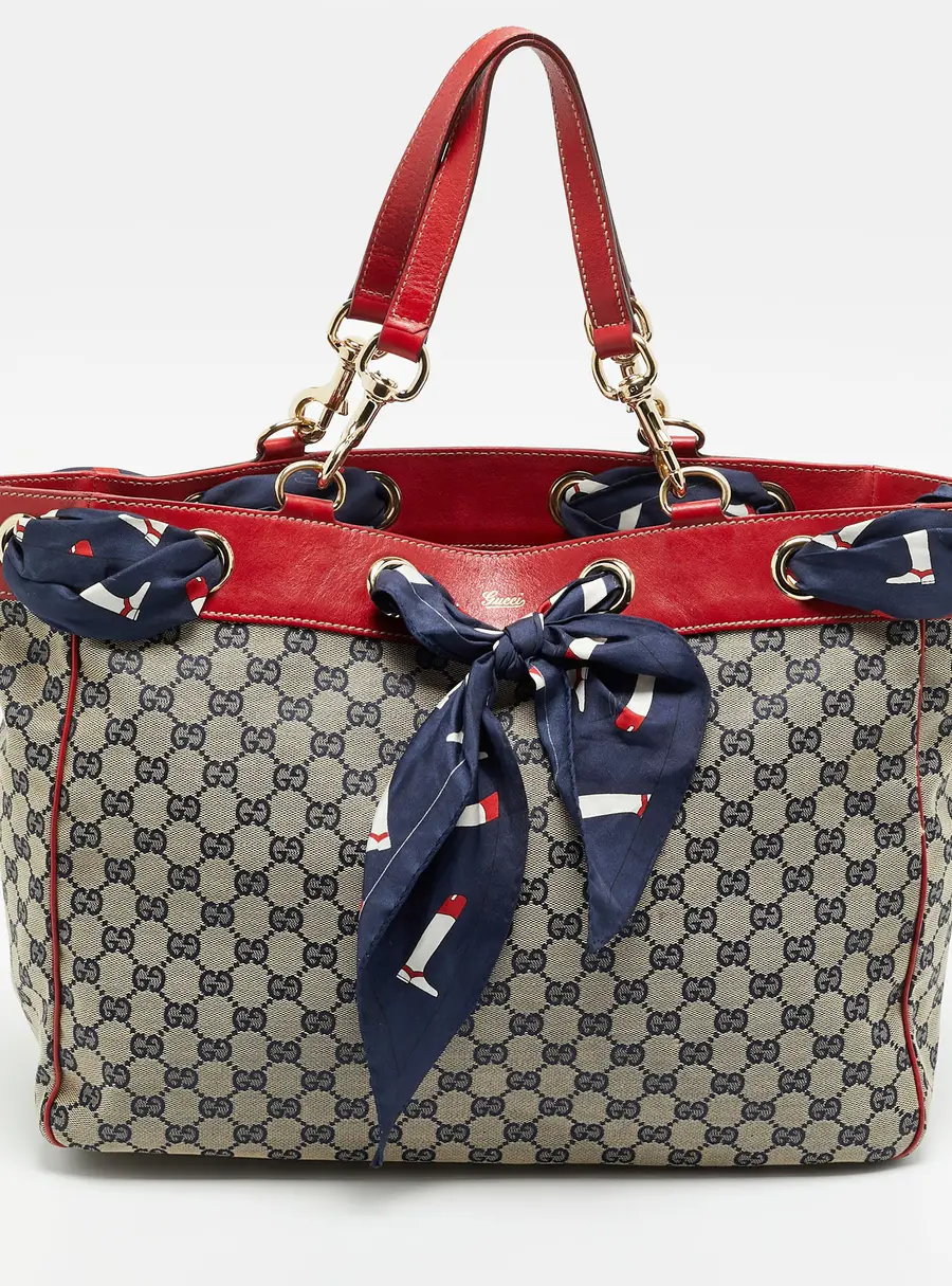 Gucci Positano Scarf Large Beige/Red GG Canvas and Leather Tote