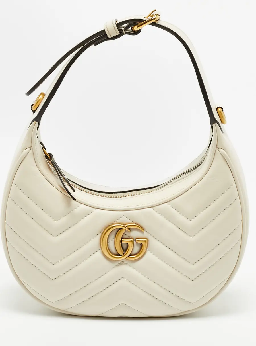 Gucci GG Marmont Small White Matelass&eacute; Leather Hobo