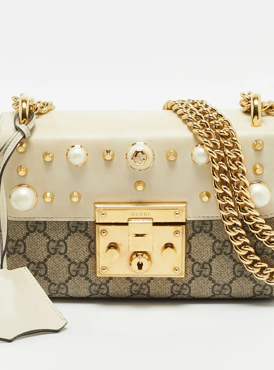 Gucci Padlock Small White/Beige GG Supreme Canvas and Leather Shoulder Bag