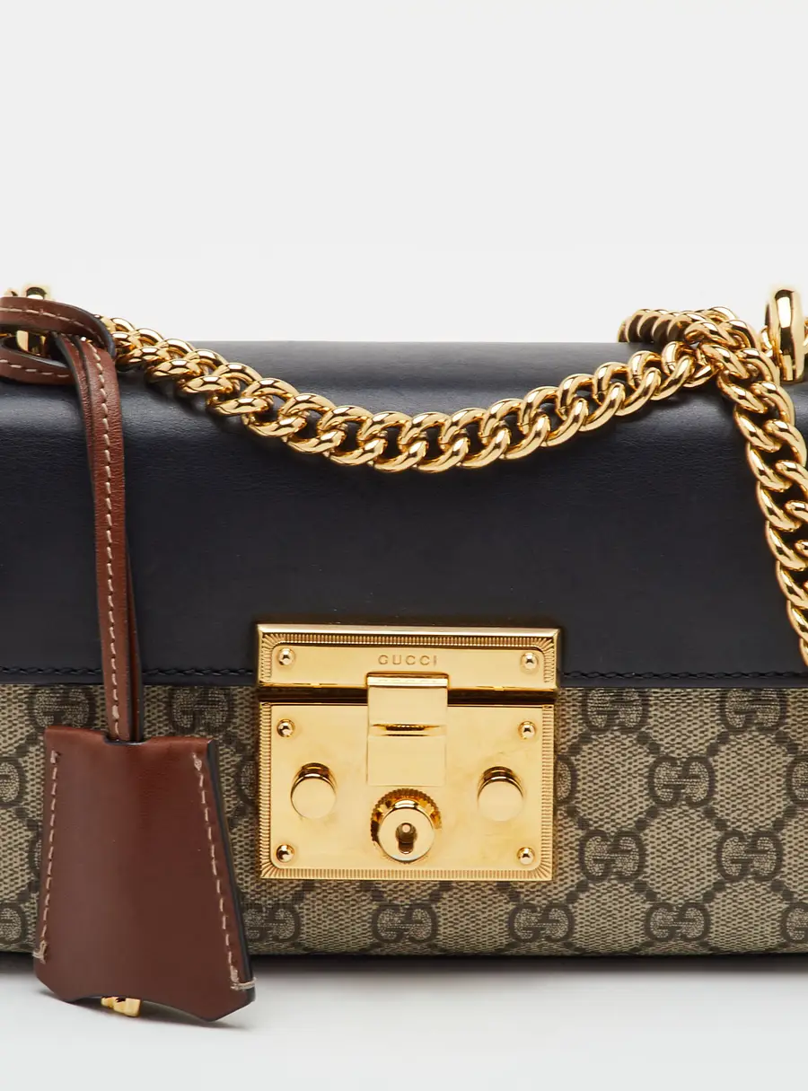 Gucci Padlock Small Beige/Black GG Supreme Canvas and Leather Shoulder Bag