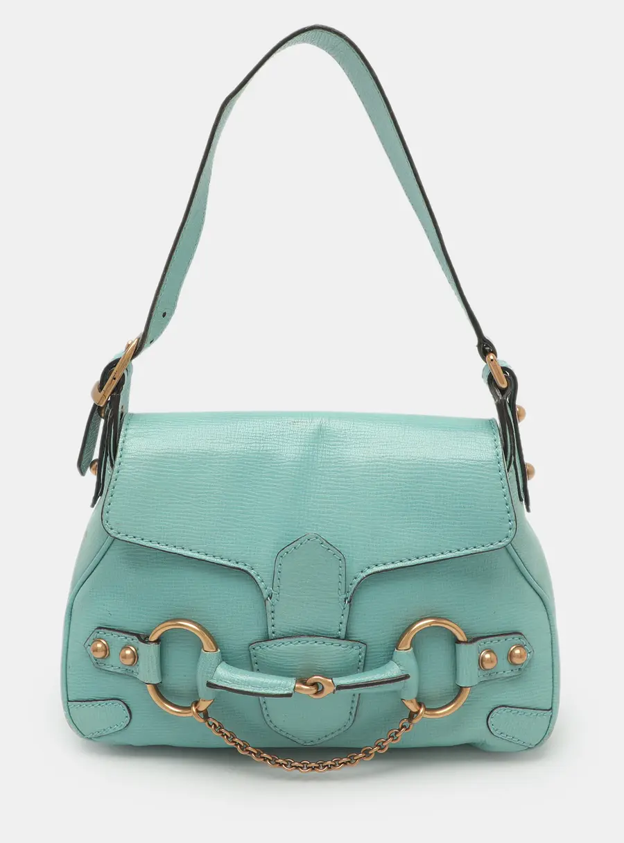 Gucci Horsebit Chain Turquoise Leather Shoulder Bag