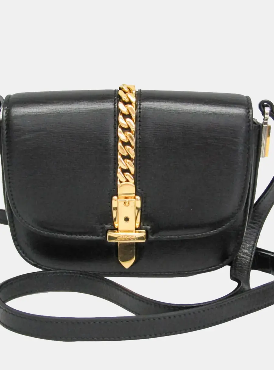 Gucci Sylvie 1969 Mini Black Smooth Leather Crossbody Bag