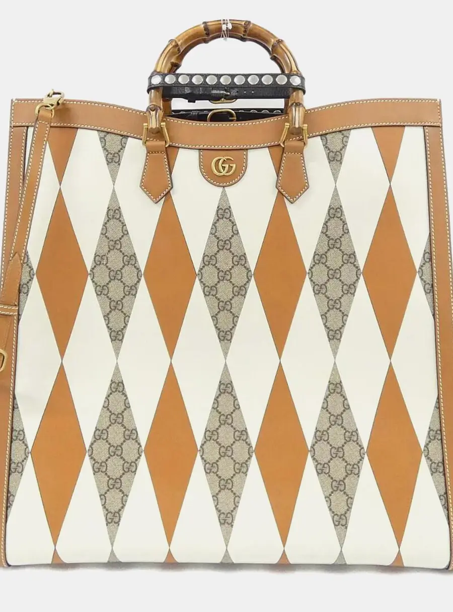 Gucci GG Supreme Canvas and Leather Diana Rhombus Tote