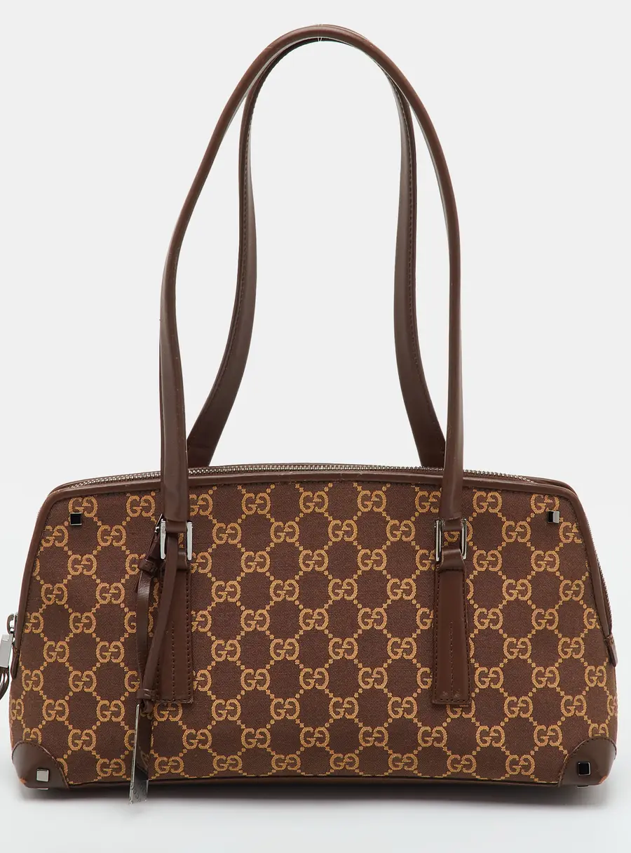 Gucci Brown GG Canvas and Leather Satchel