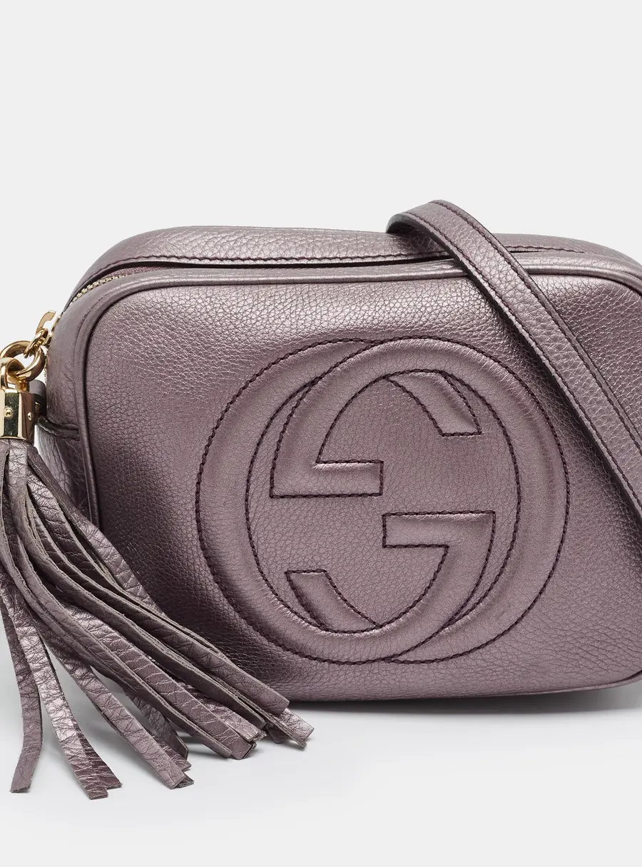 Gucci Soho Disco Metallic Purple Leather Camera Crossbody Bag