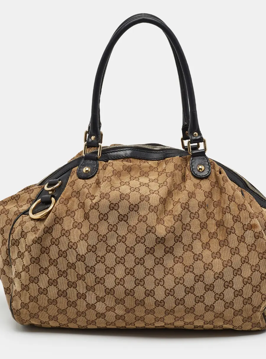 Gucci Sukey Dome Beige/Brown GG Canvas and Leather Satchel