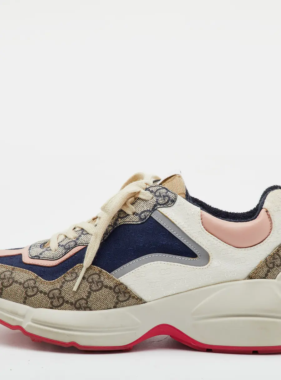 Gucci Rhyton Size 40.5 Multicolor GG Supreme Canvas and Leather Low Top Sneakers