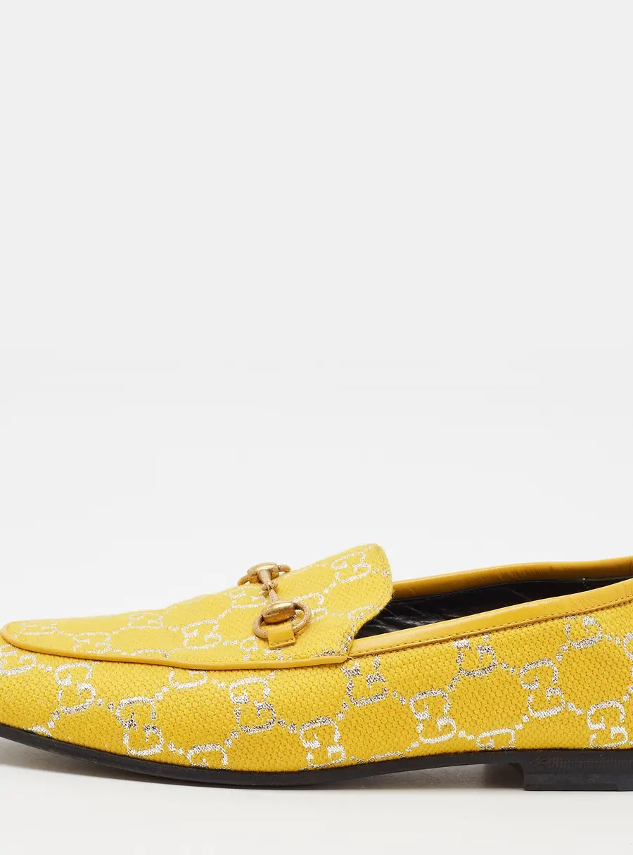 Gucci Jordaan Size 38 Yellow Canvas and Leather Loafers