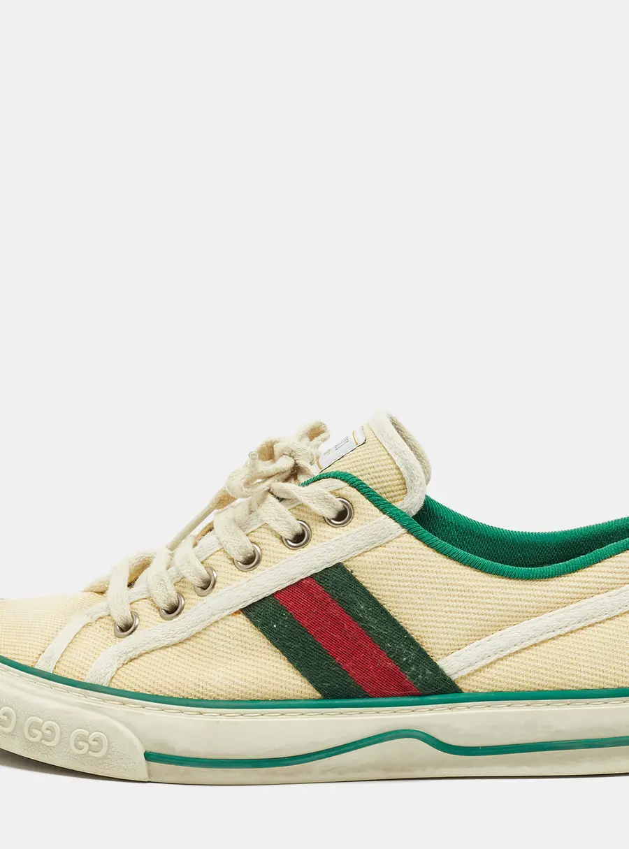 Gucci Tennis 1977 Size 37.5 Cream Canvas Low Top Sneakers