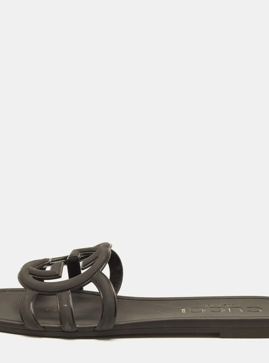 Gucci Interlocking G Size 40 Black Rubber Flat Slide Sandals