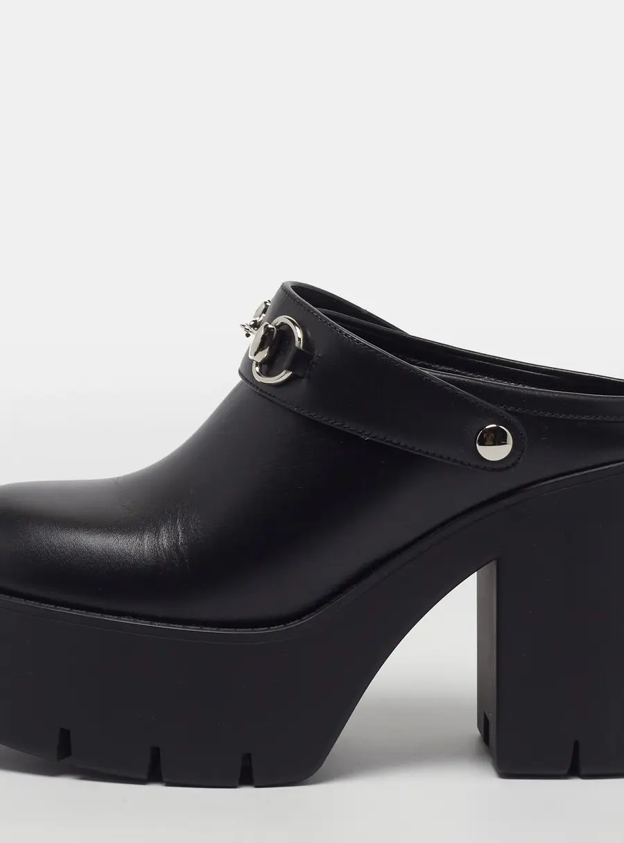 Gucci Horsebit Size 39.5 Black Leather Platform Mules
