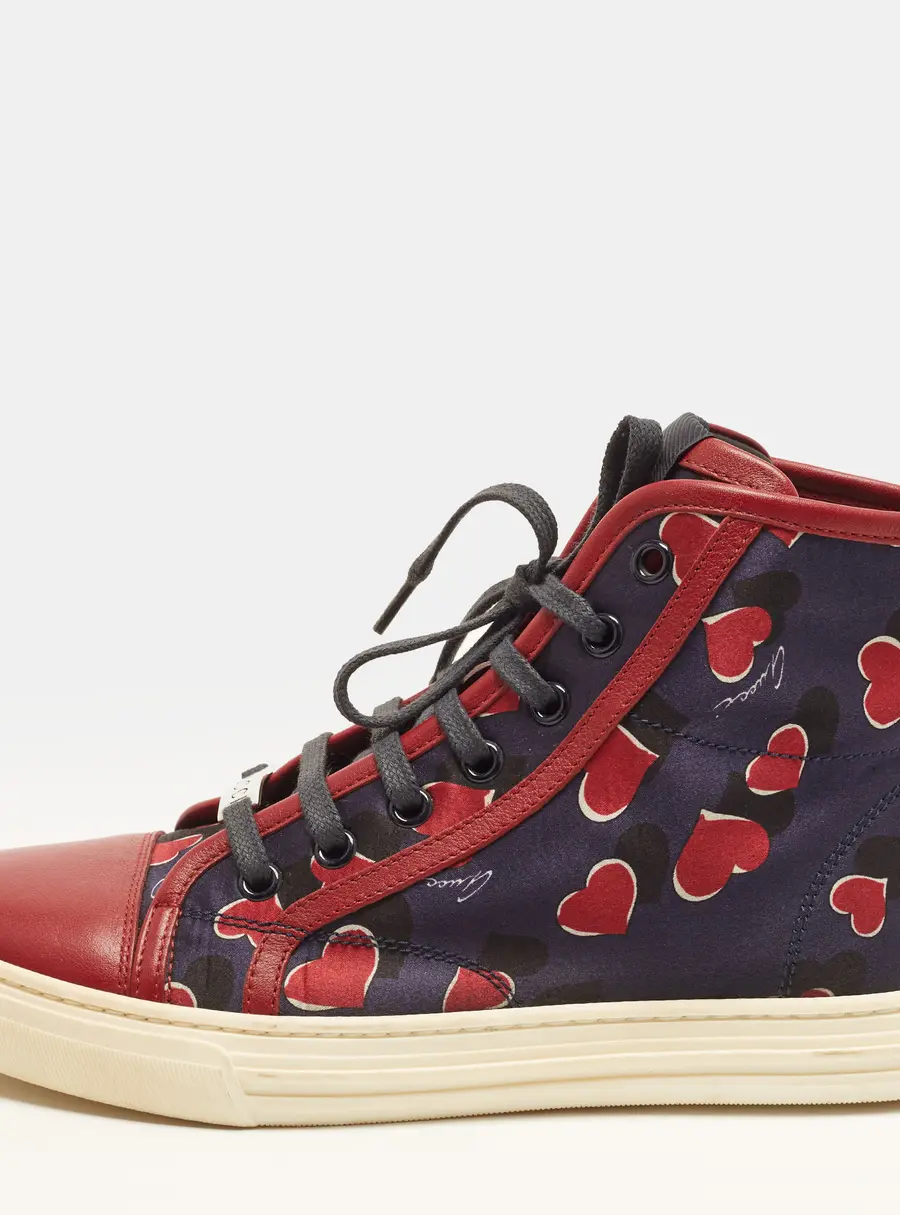 Gucci Interlocking G Size 36 Burgundy Leather and Satin High Top Sneakers
