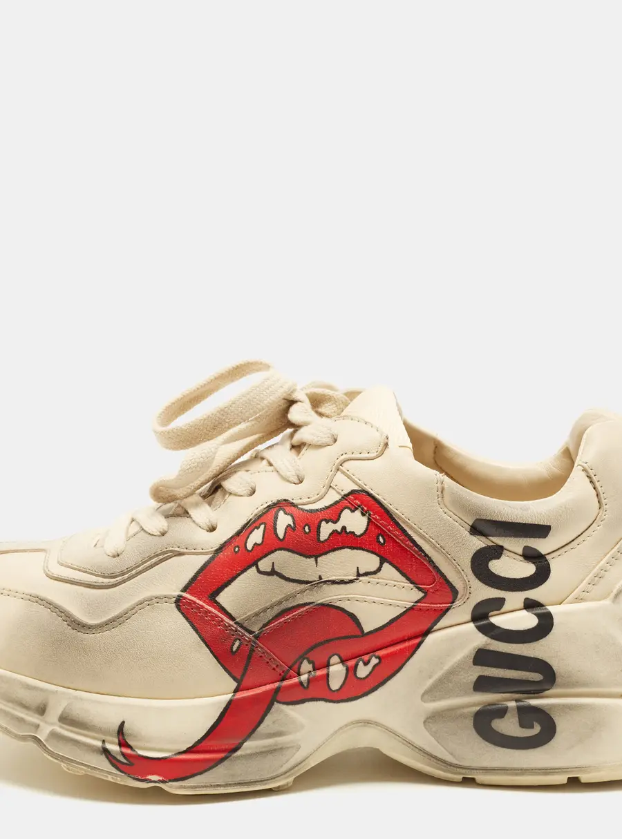 Gucci Rhyton Size 36 Cream Leather Lace Up Sneakers