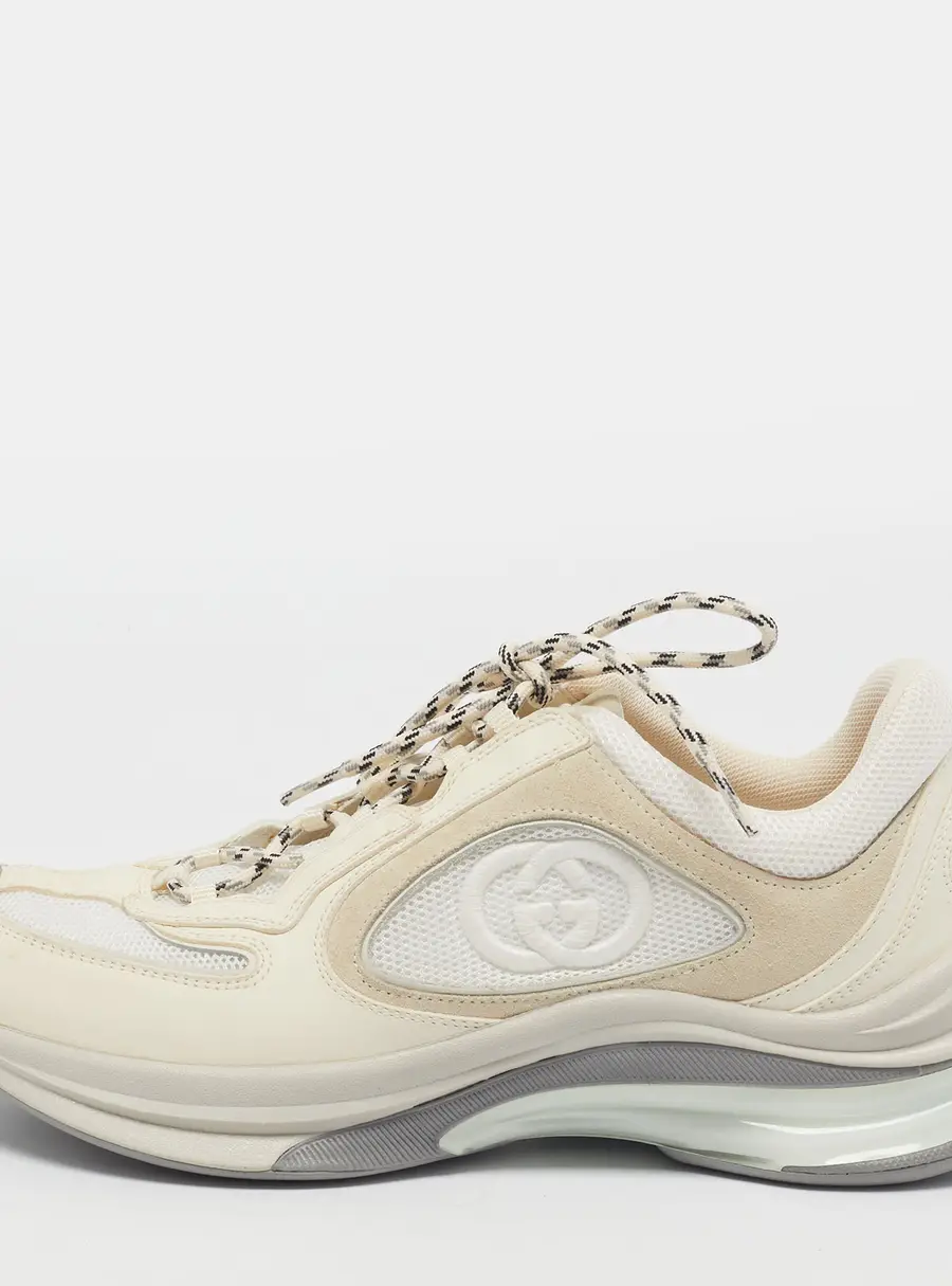 Gucci Run Size 39 Cream/White Leather and Mesh Low Top Sneakers