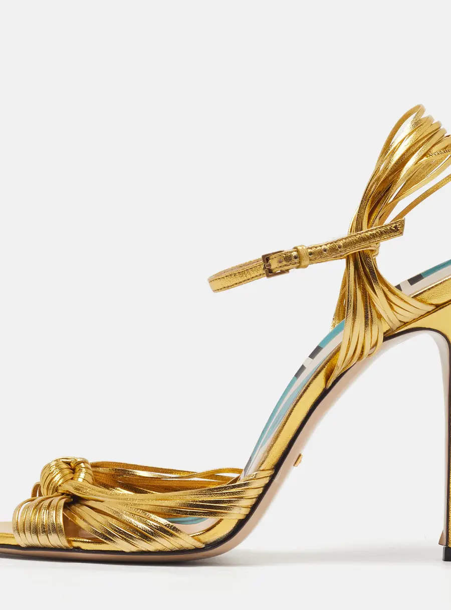 Gucci Allie Size 40 Gold Leather Ankle Strap Sandals