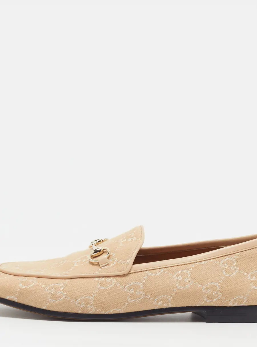 Gucci Jordaan Size 39.5 Beige Canvas and Leather Loafers