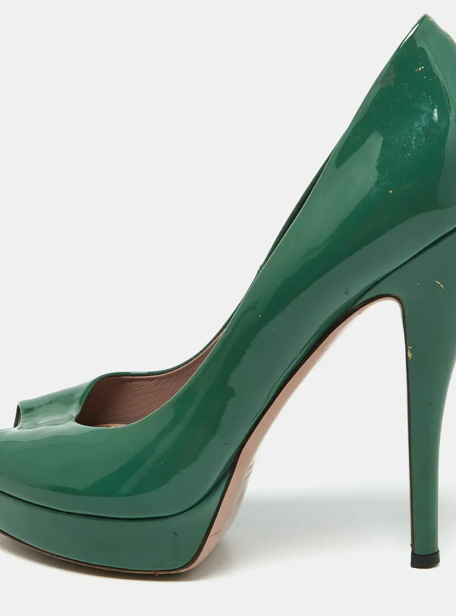Gucci Green Patent Leather Peep Toe Platform Pumps Size 39