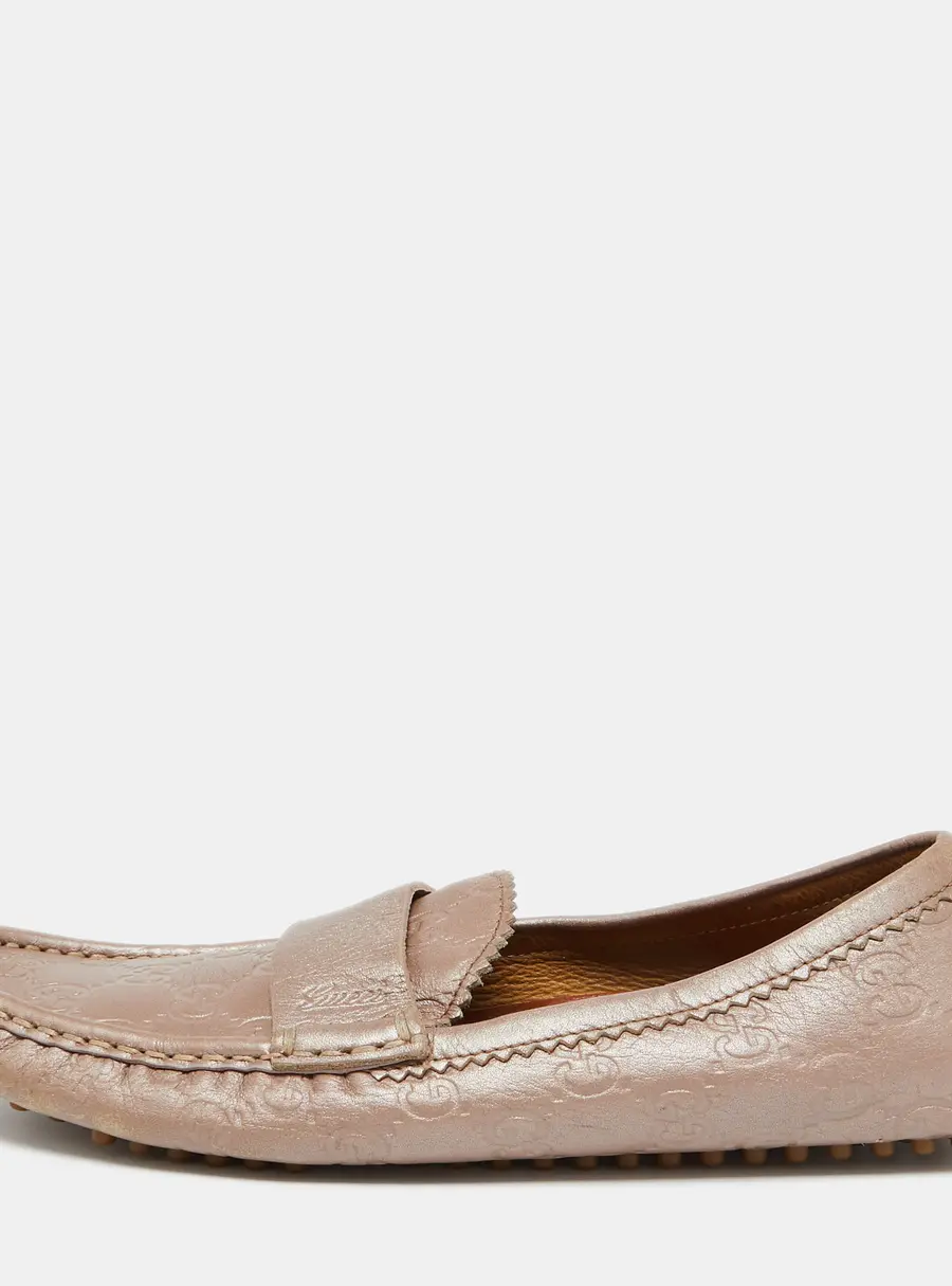 Gucci Champagne Pink Guccissima Leather Slip On Loafers Size 35.5