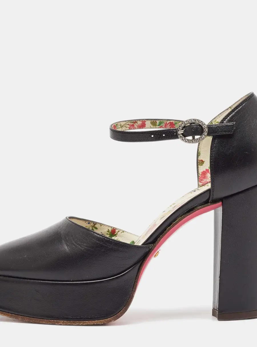 Gucci Black Leather Agon Mary Jane Pumps Size 36.5
