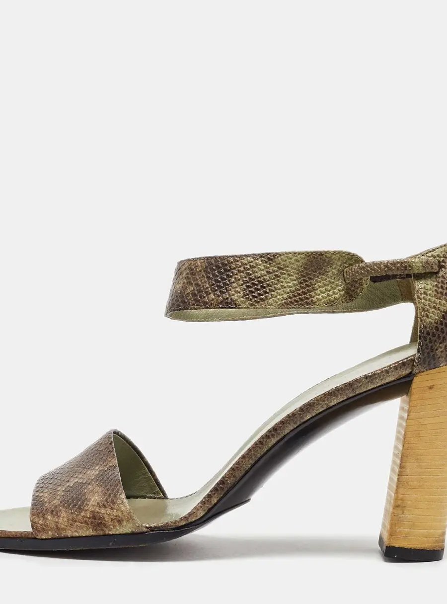 Gucci Brown/Mint Green Karung Leather Ankle Strap Sandals Size 37.5