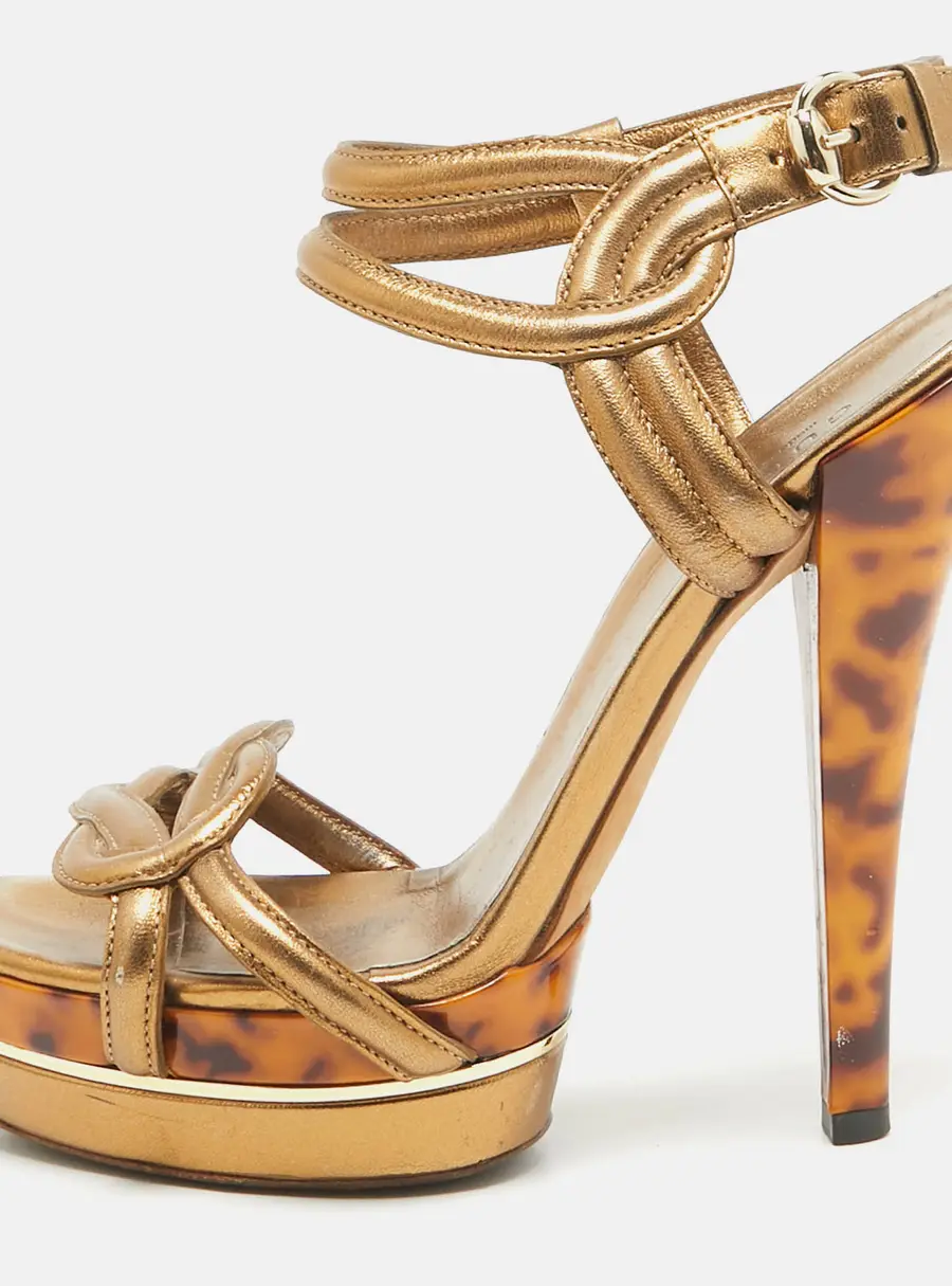 Gucci Metallic Leather Orchid Twist Sandals Size 36
