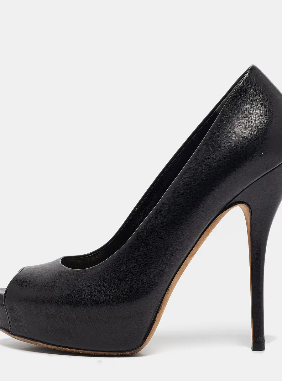 Gucci Black Leather Platform Peep Toe Pumps Size 37