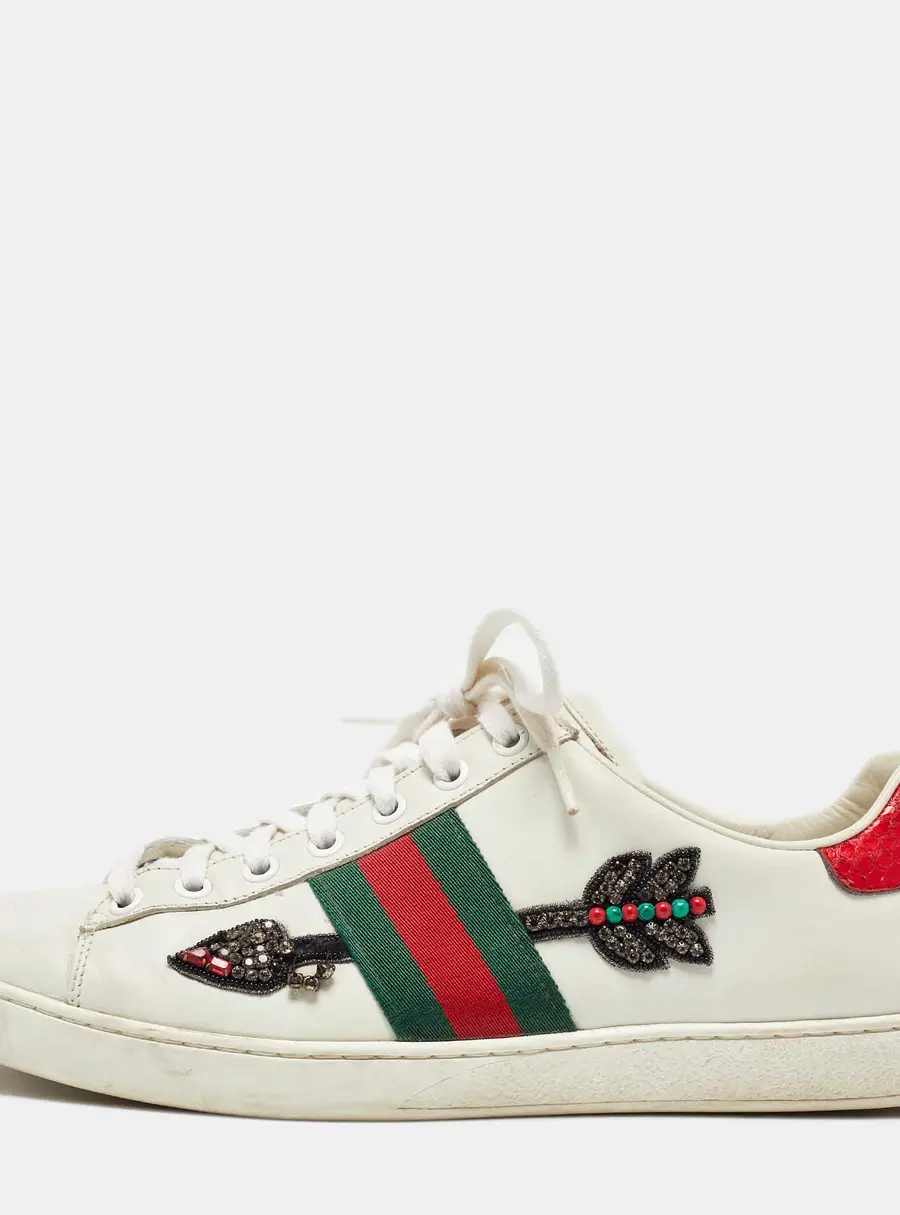 Gucci White Leather Arrow Embellished Ace Low Top Sneakers Size 39