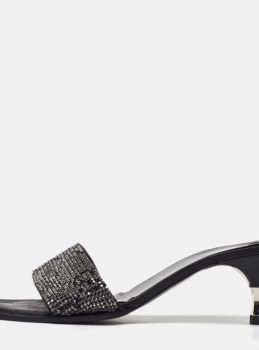 Gucci Black Fabric Crystal Embellished Slide Sandals Size 38.5