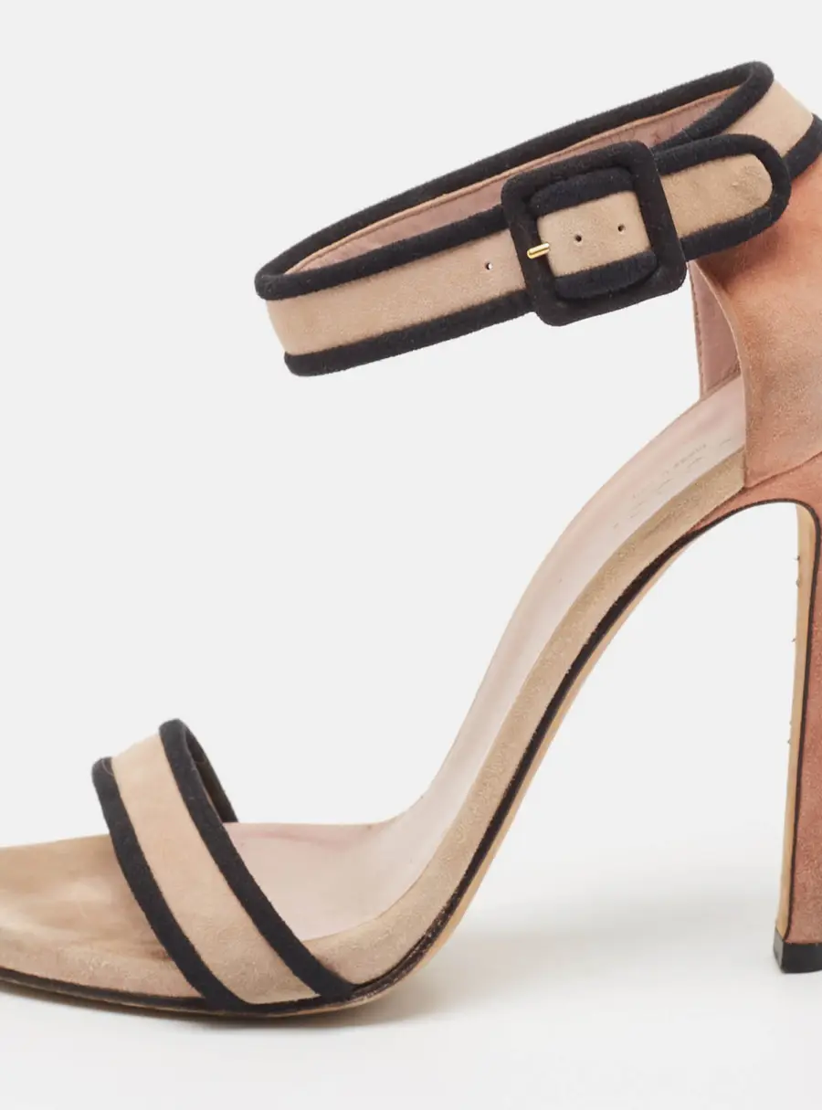 Gucci Beige/Black Suede Ankle Strap Sandals Size 38
