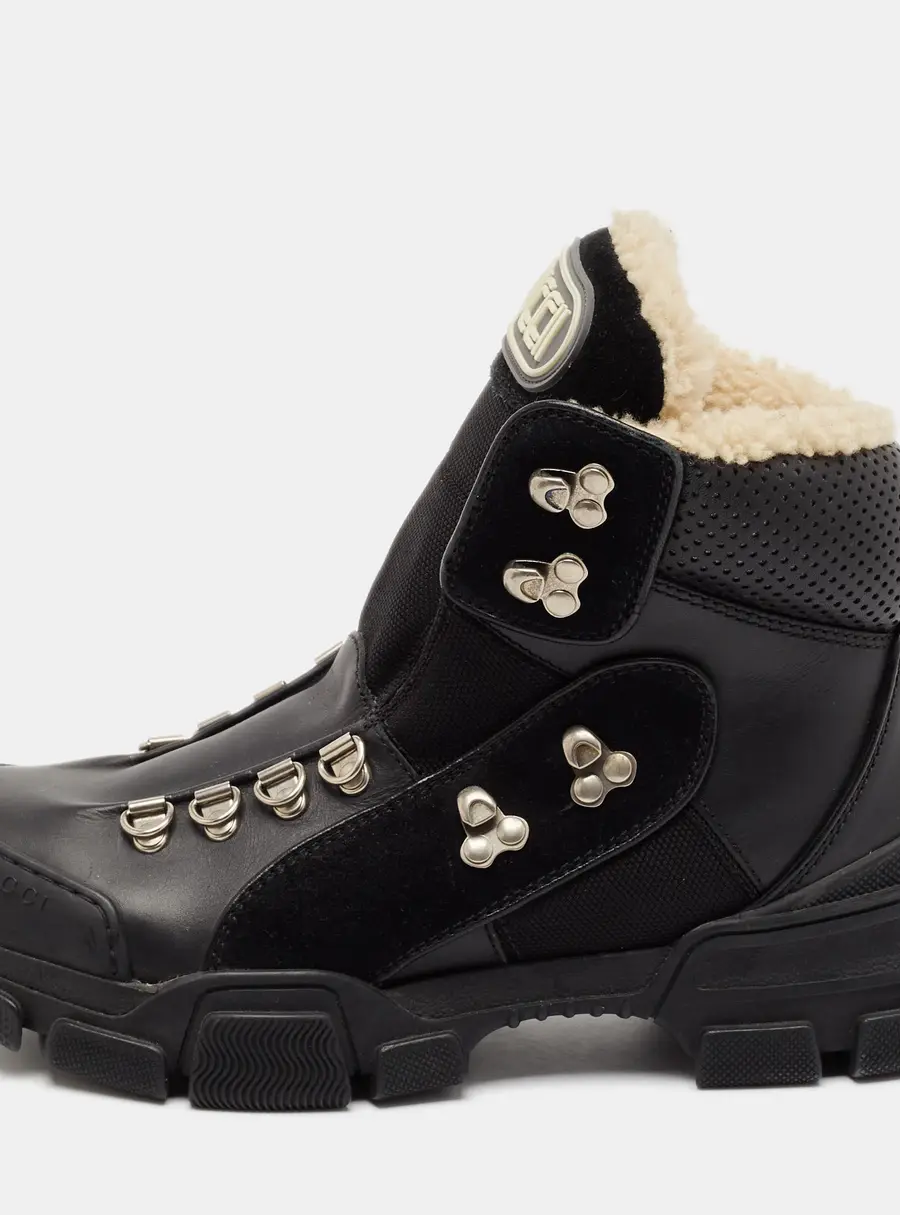 Gucci Black Leather Flashtrek Chunky Slip On Sneakers Size 39