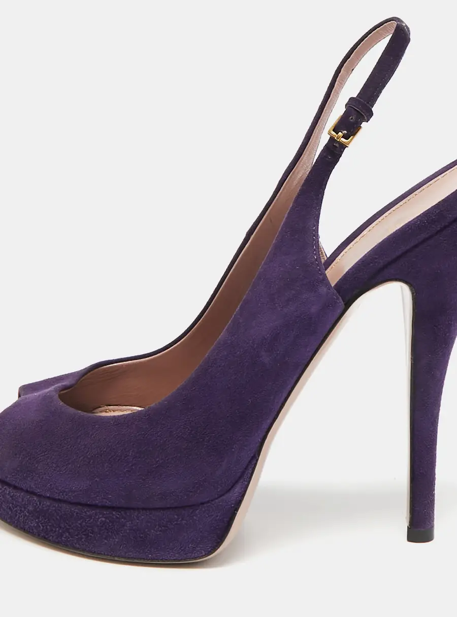 Gucci Purple Suede Slingback Peep Toe Pumps Size 39