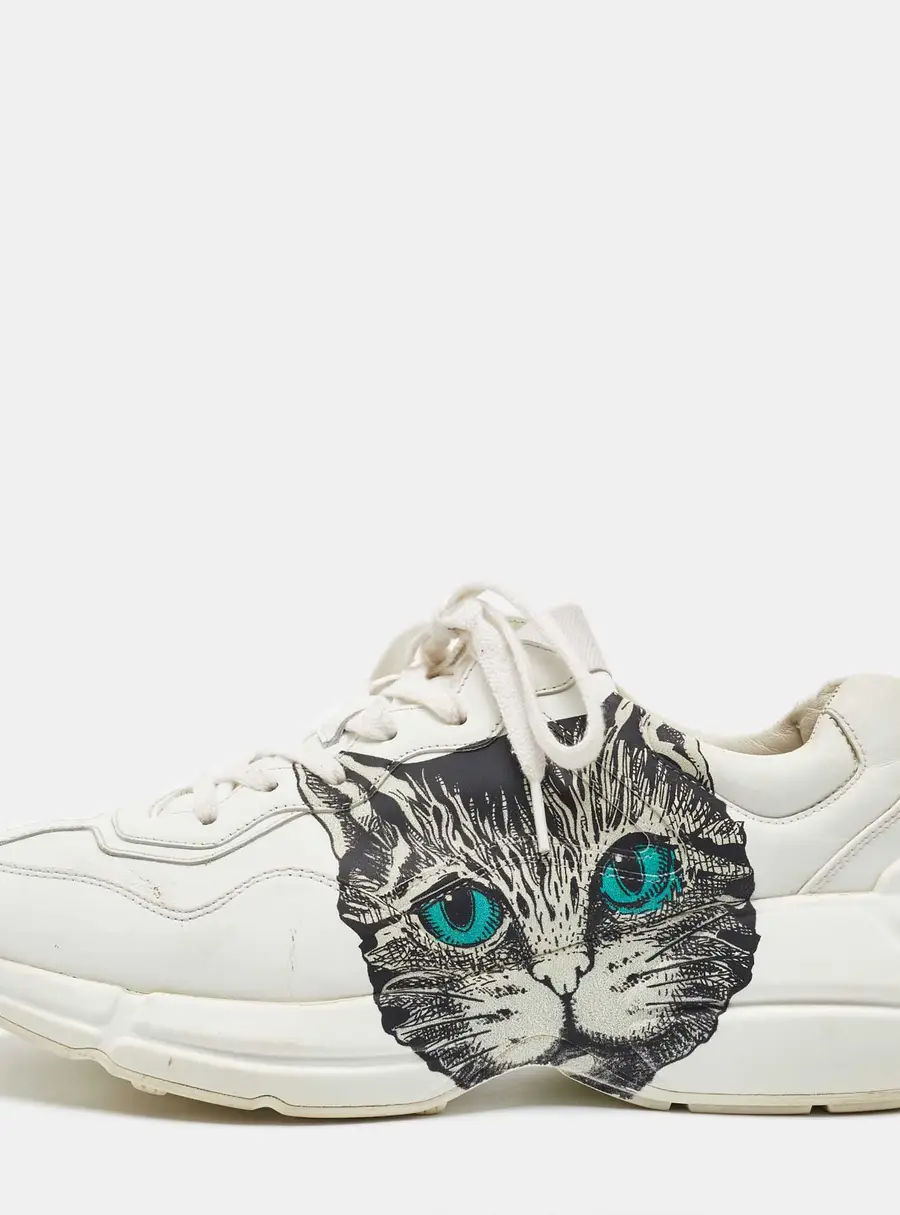 Gucci White Leather Mystic Cat Rhyton Low Top Sneakers Size 40