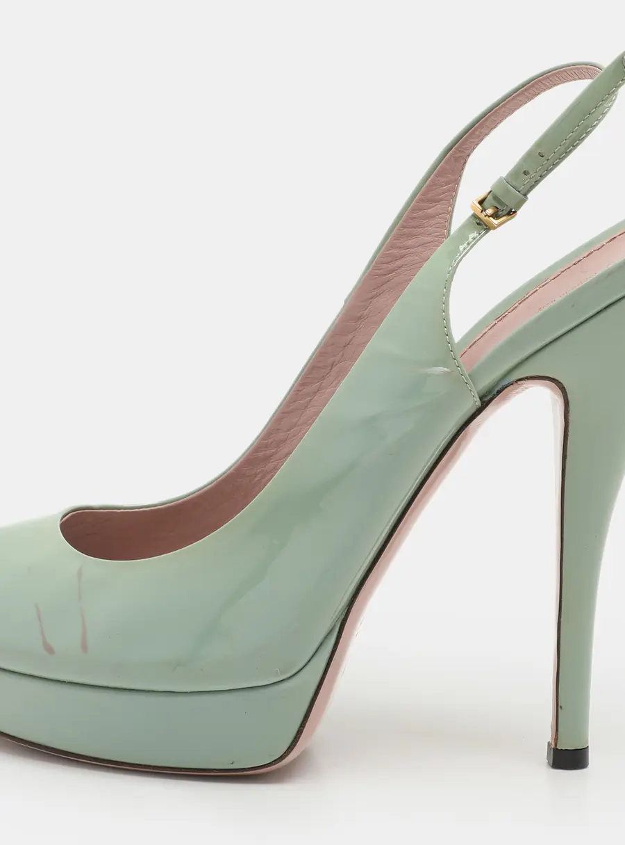 Gucci Green Patent Leather Peep-Toe Platform Slingback Pumps Size 39