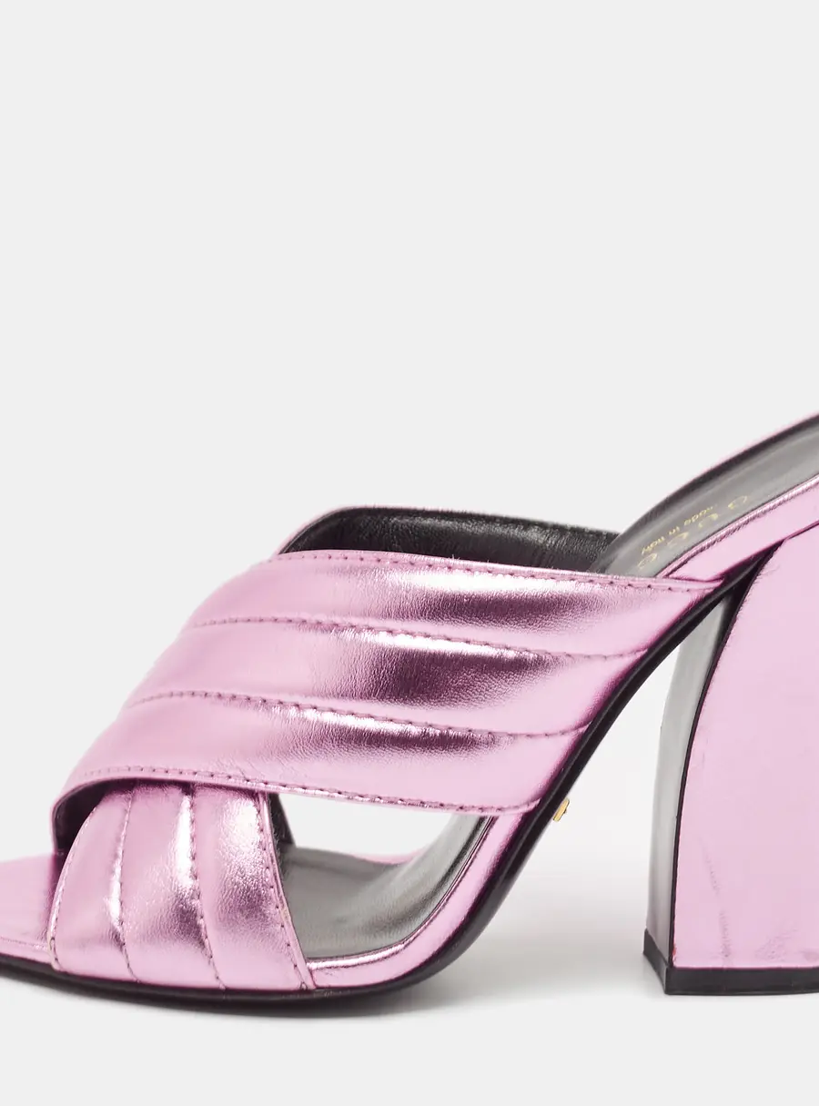Gucci Pink Quilted Leather Snake Embellished Slide Sandals Size 37.5