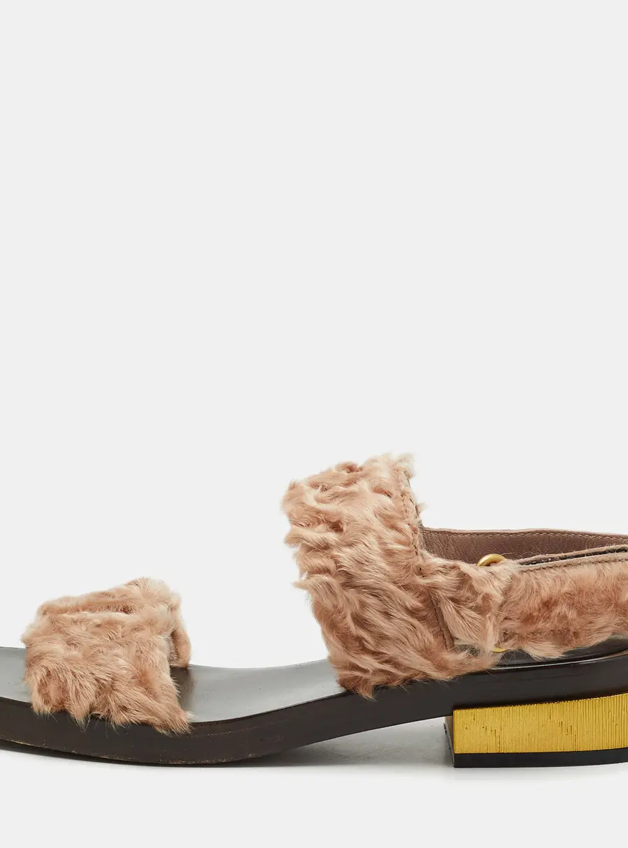 Gucci Beige Fur Slingback Sandals Size 37